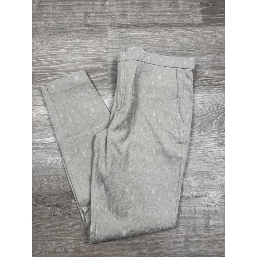 Zara Woman Jacquard Floral Ankle Trousers Light Gray Slim Fit Pants Size L NWT